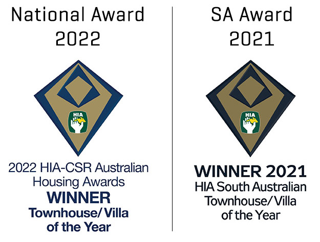 2022 HIA-CSR Australian Housing Awards WINNER Townhouse/Villa of the Year. 2021 HIA South Australian Townhouse/Villa of the Year Award